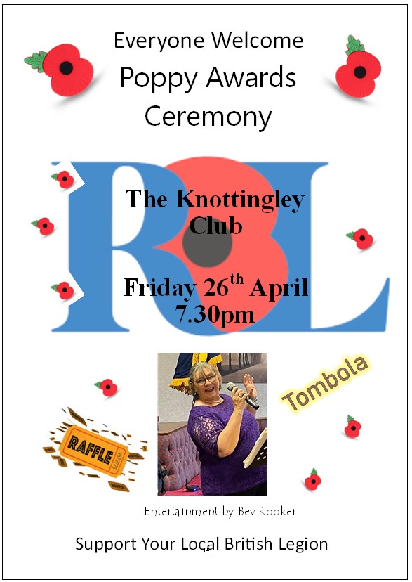 Poppy Award Ceremony at The Knottingley Club Friday 26th April 7.30pm