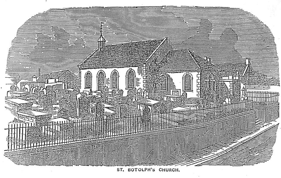 Drawing of St Botolph's Church before the Tower was added